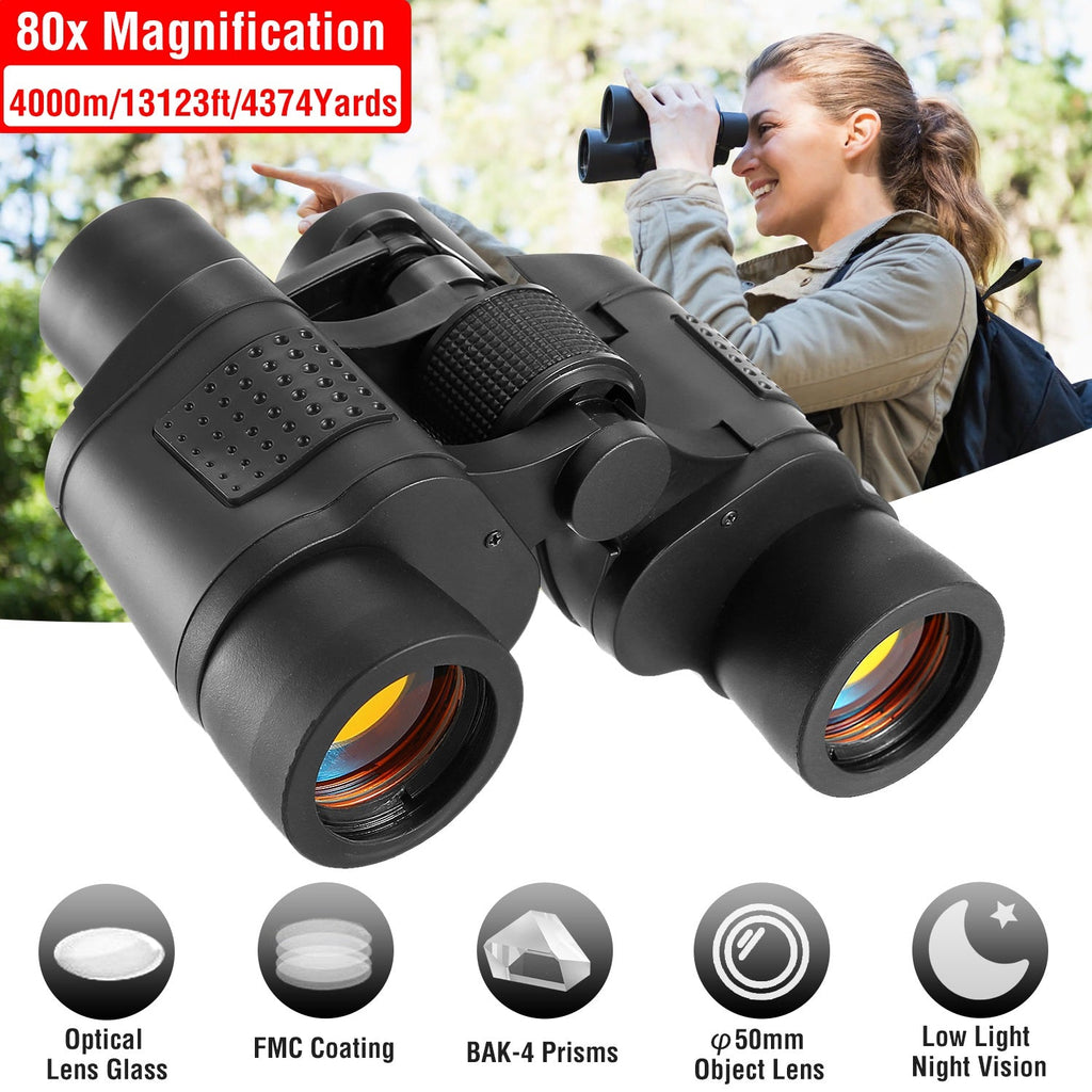 Portable HD Binoculars with FMC Lens Low Light Night Vision Telescope for Bird Watching Hunting Sports Events Concerts Adventure w/ Shoulder Strap Bag