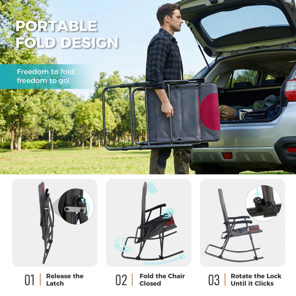 Ainfox Oversized Chair Folding Chair Rocking Chair Camping Chair Portable Chair Outdoor Chair Rocker Chair