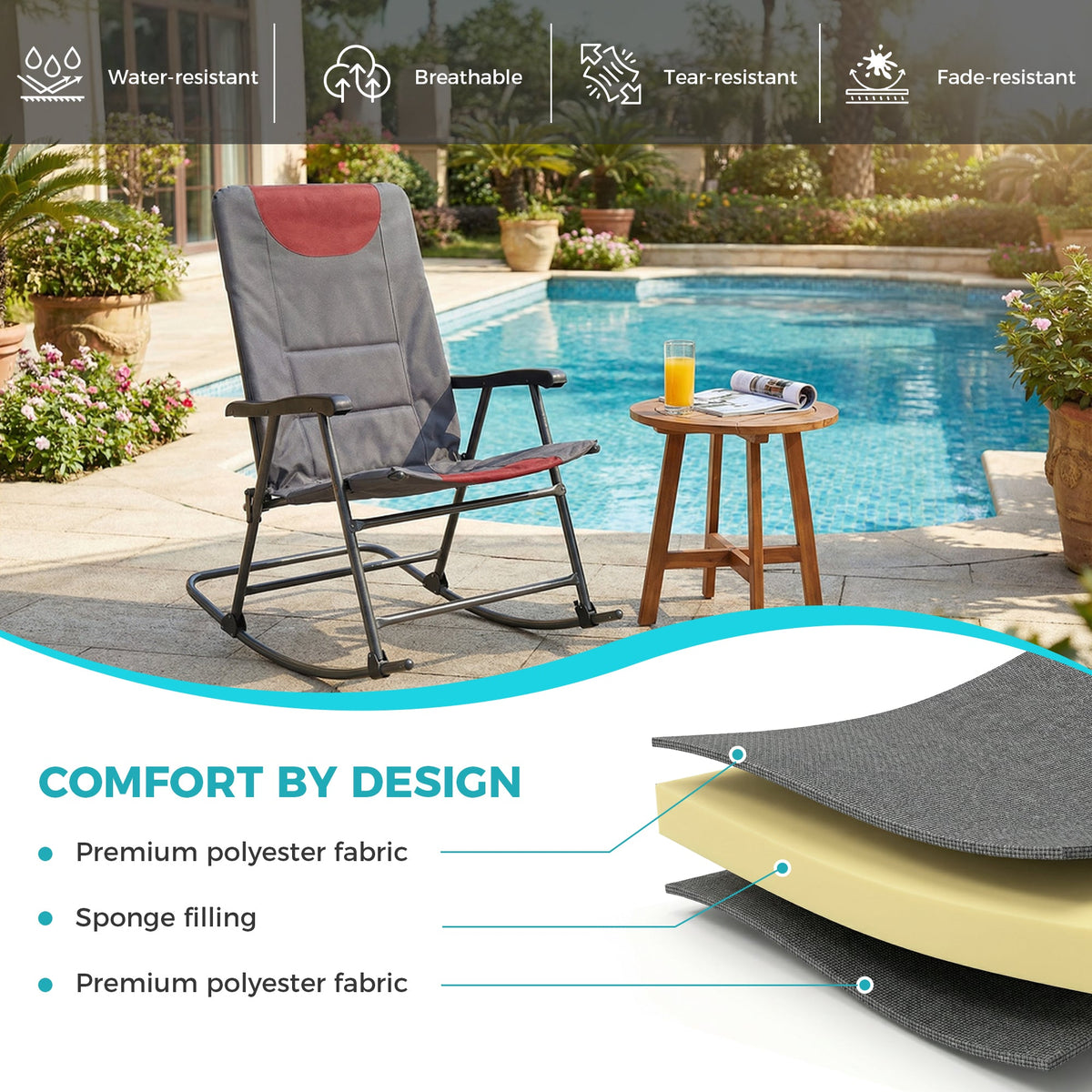 Ainfox Oversized Chair Folding Chair Rocking Chair Camping Chair Portable Chair Outdoor Chair Rocker Chair