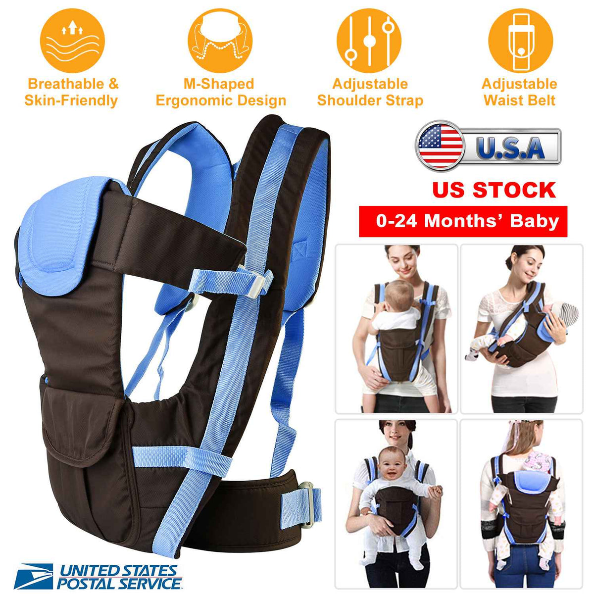 Baby Carrier Breathable Adjustable Wrap Sling Backpack Front Back Chest Infant Carrier Bag